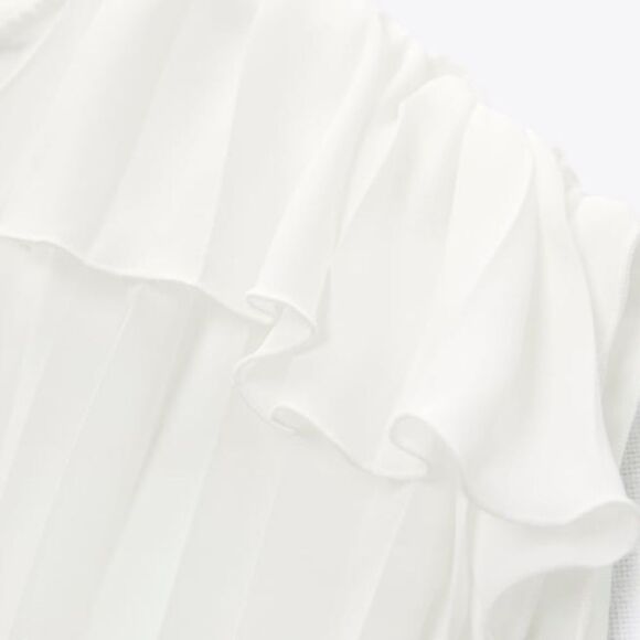 Zara Crop White Ruffle Drop Sleeve Pleated Soft Girl Top Blouse Size S - Picture 10 of 14